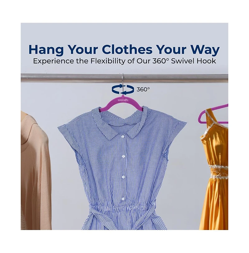 SereneLife 100 Pack Velvet Hangers - Non-Slip Felt with 360° Swivel Hook, Space-Saving, Ultra-Thin, Lightweight for Shirts