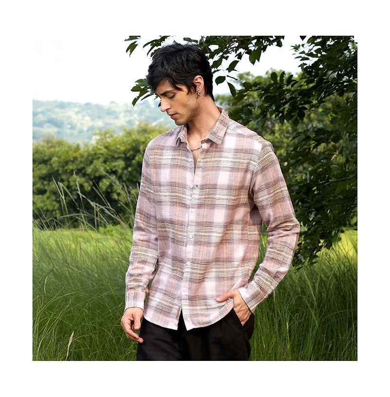 Campus Sutra Men's Venetian Red & Coin Grey Vignette-Checkered Oversized Shirt