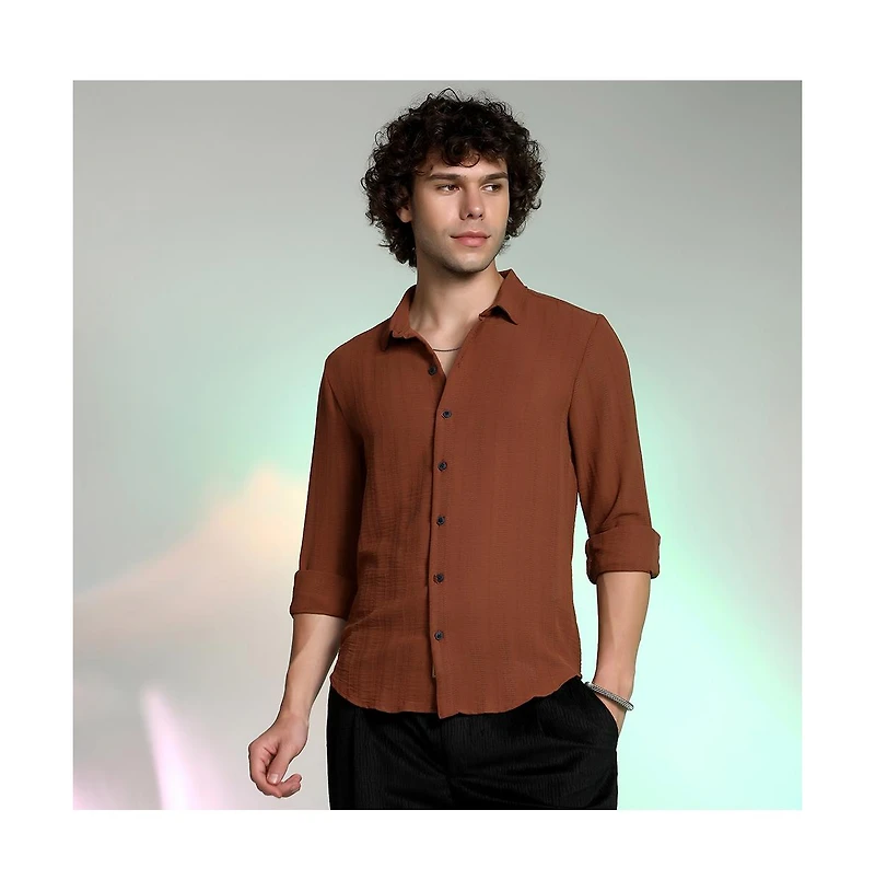 Campus Sutra Men's Sienna Brown Woven-Lined Shirt