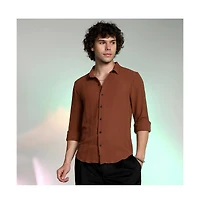 Campus Sutra Men's Sienna Brown Woven-Lined Shirt