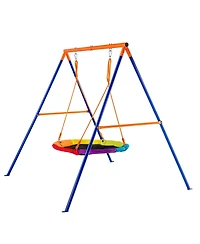 Slickblue Swing Sets for Backyard Saucer Swing Seat A-Frame Metal Stand