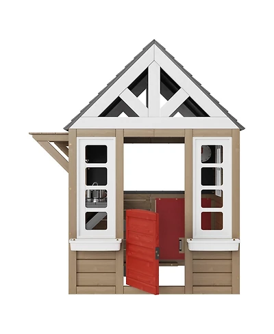 Kids Wooden Garden Playhouse Outdoor Cottage with Door Window and Sink