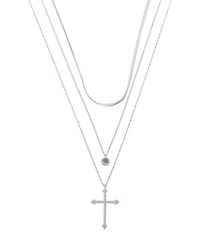 Unwritten Cubic Zirconia Cross Pendant Layered Necklace Set
