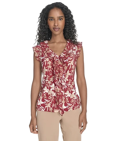 Tommy Hilfiger Women's Ruffled Floral Mixed-Media Top