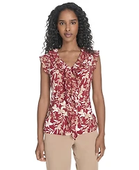 Tommy Hilfiger Women's Ruffled Floral Mixed-Media Top