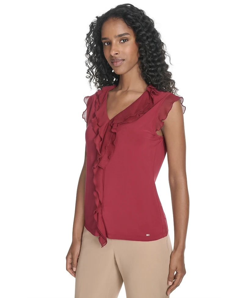Tommy Hilfiger Women's Ruffled Mixed-Media Top