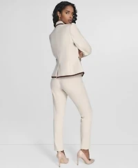 Tommy Hilfiger Womens Contrast Trim One Button Blazer Short Sleeve Crewneck Pocket T Shirt Mid Rise Slim Fit Ankle Pants