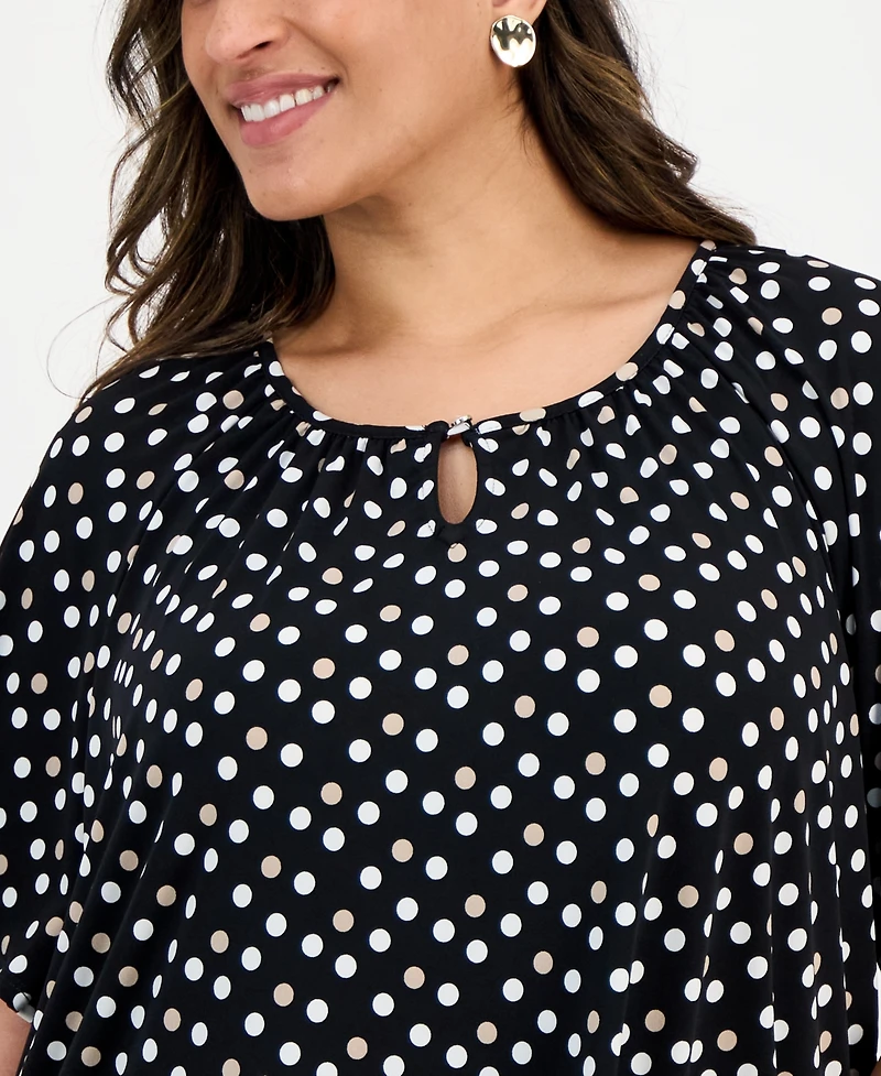 Ak Anne Klein Plus Printed Short Sleeve Blouse
