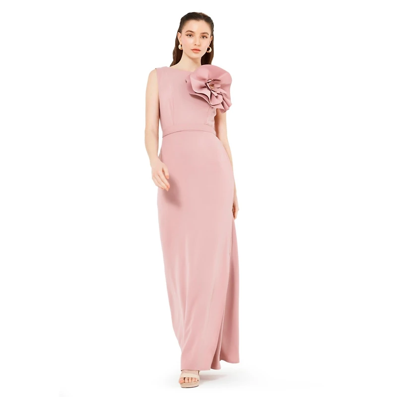 Amri Floral Applique Crepe Column Gown