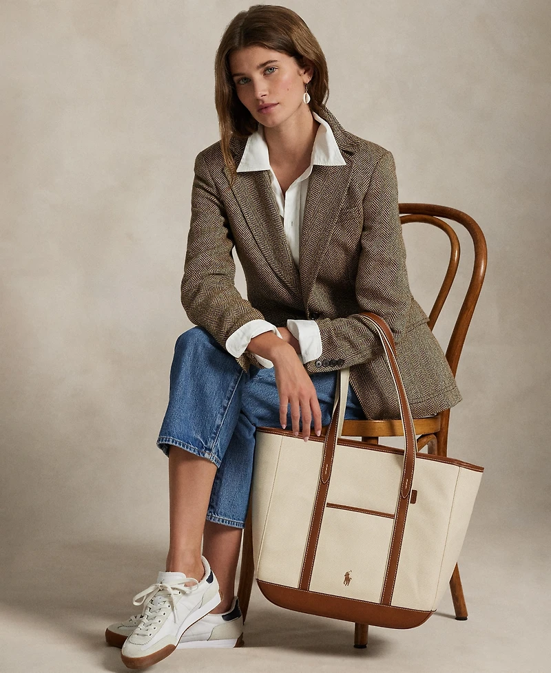 Polo Ralph Lauren Women's Leather-Trim Canvas Shopper Tote