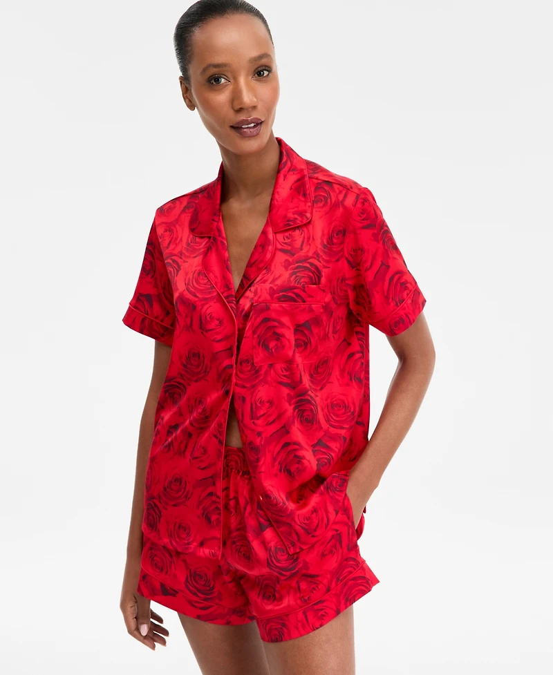I.n.c International Concepts Women's Stretch Satin Short-Sleeve Pajama Set, Exclusively at Macy's