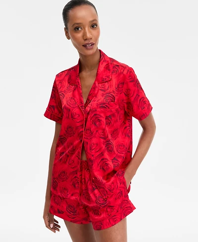 I.n.c International Concepts Women's Stretch Satin Short-Sleeve Pajama Set, Exclusively at Macy's