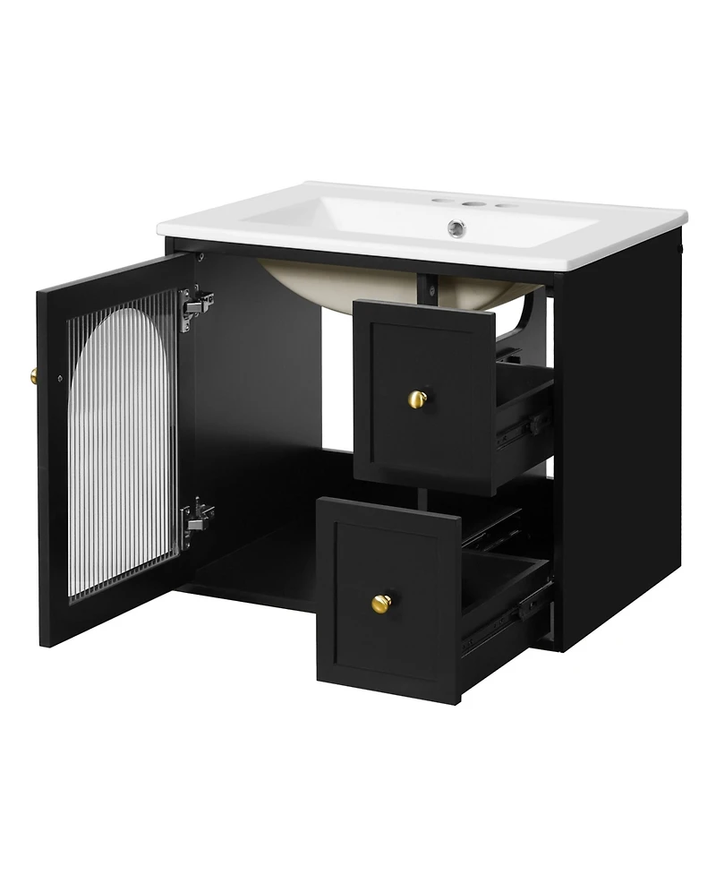 Casainc 24" Wall-Mounted Vanity with Sink, 2 Drawers and 1 Soft-Close Door