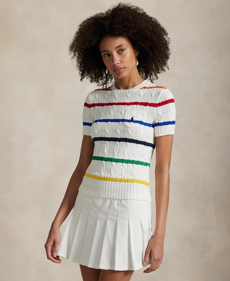 Polo Ralph Lauren Women's Us Open Striped Cable Cotton Sweater