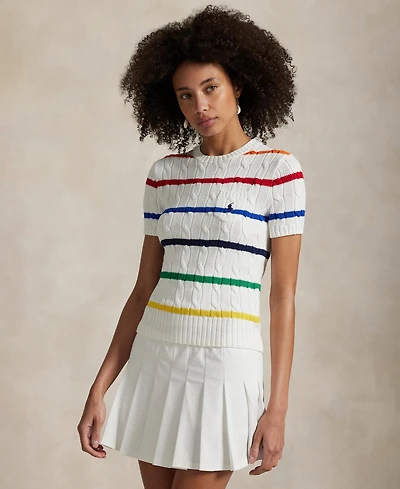 Polo Ralph Lauren Women's Us Open Striped Cable Cotton Sweater