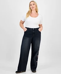 Madden Girl Trendy Plus Ultra 90's Bow-Detail Straight Jeans