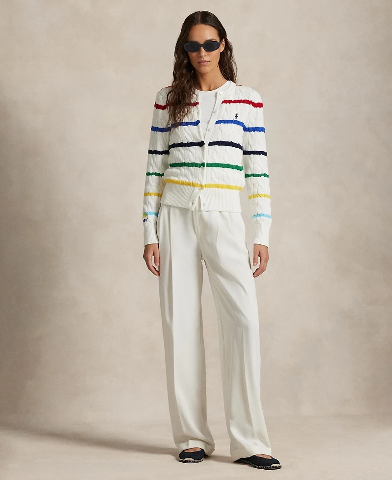 Polo Ralph Lauren Women's Us Open Striped Cable Cotton Cardigan