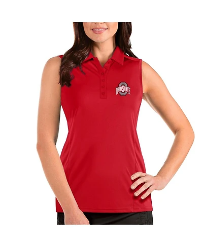 Antigua Women's Scarlet Ohio State Buckeyes Tribute Sleeveless Polo Shirt