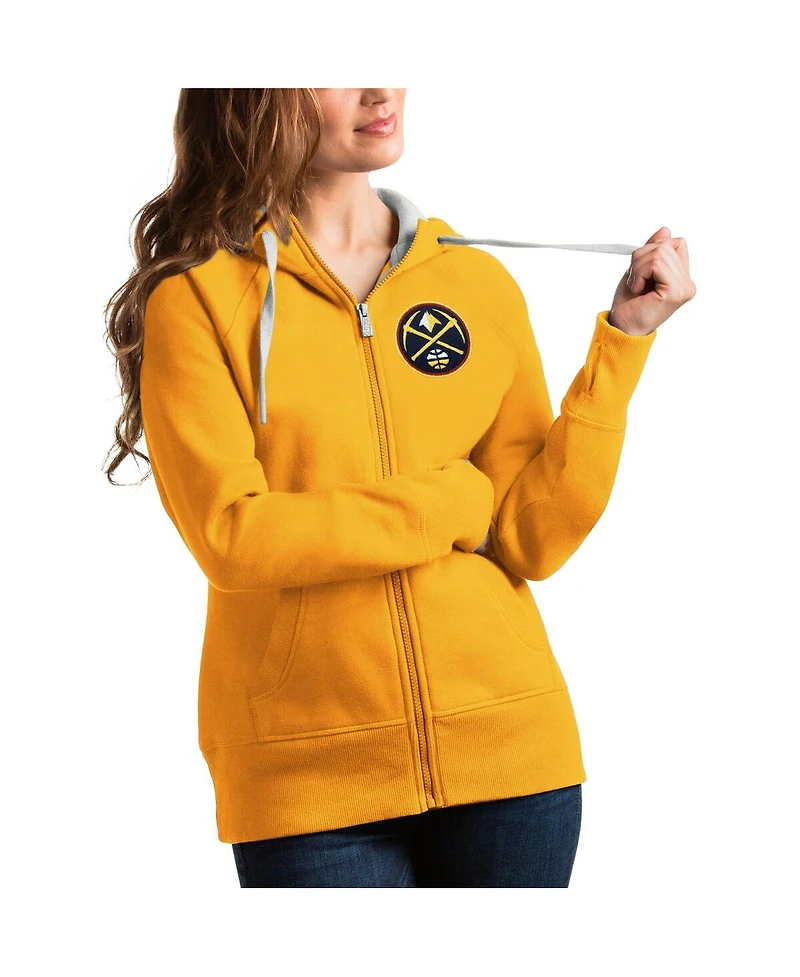 Antigua Women's Gold Denver Nuggets Victory Full-Zip Hoodie
