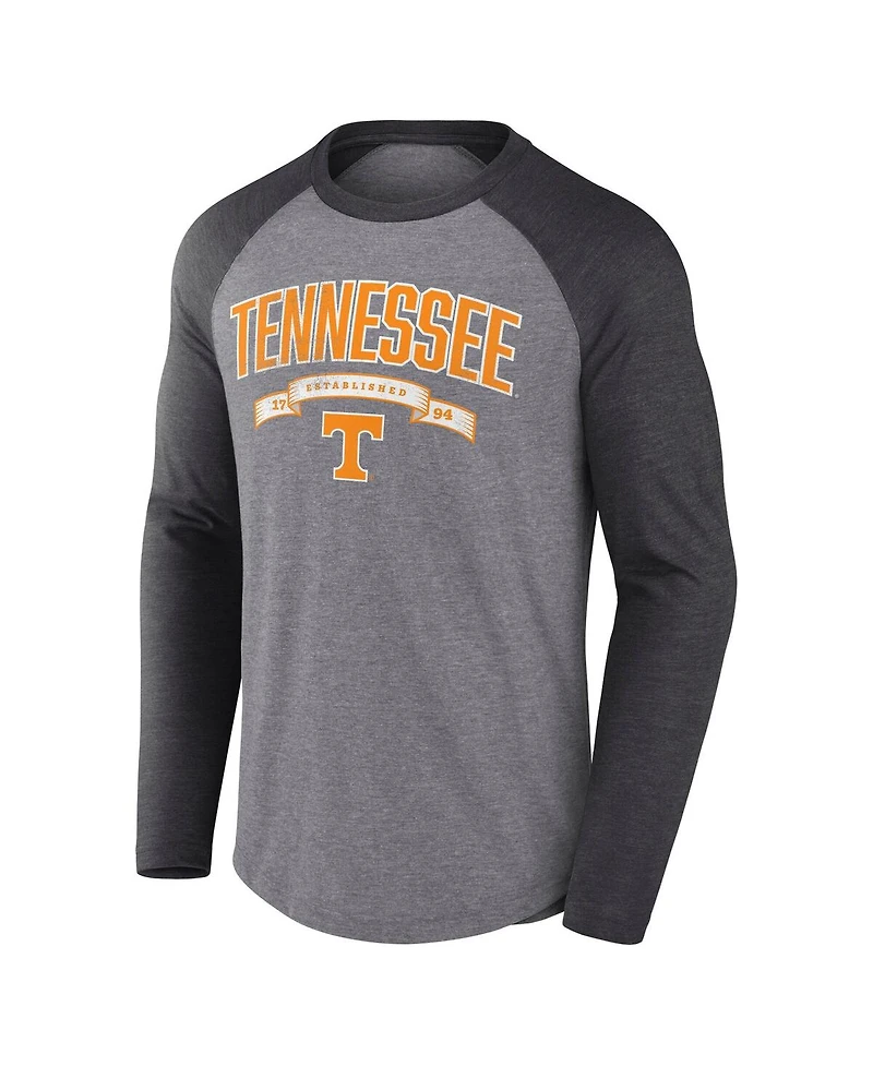 Fanatics Men's Heather Gray/Heather Charcoal Tennessee Volunteers Heritage Banner Year Tri-Blend Long Sleeve T-Shirt