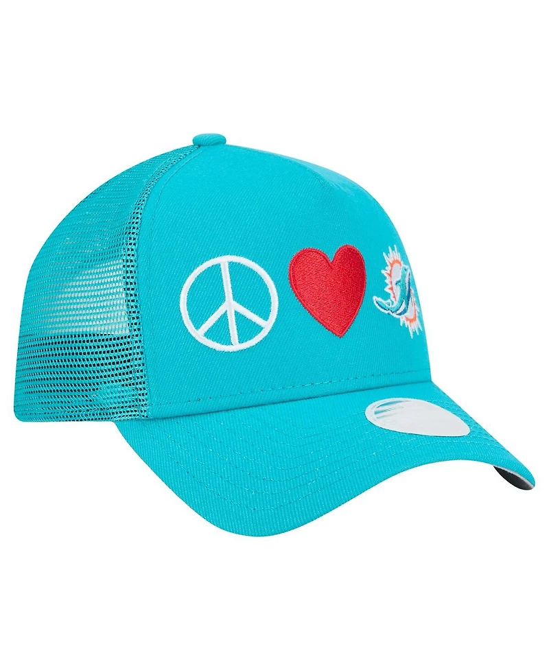 New Era Women's Aqua Miami Dolphins Peace Love Trucker 9FORTY Adjustable Hat