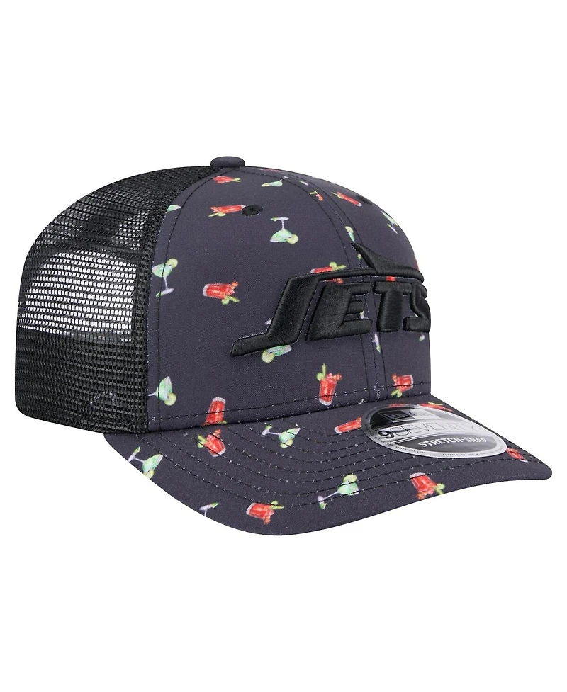 New Era Men's Navy/Black New York Jets Adventure Drinks Pattern 9SEVENTY Stretch-Snap Hat
