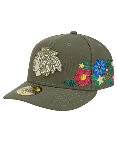 New Era Men's Olive Chicago Blackhawks Tonal Florals 59FIFTY Fitted Hat