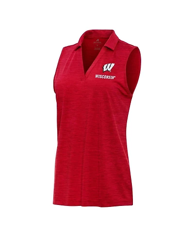 Antigua Women's Heather Red Wisconsin Badgers Layout Sleeveless V-Neck Polo Shirt