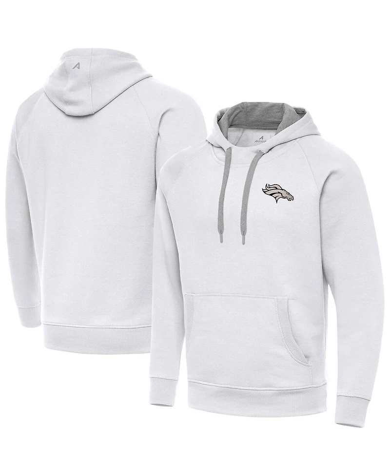 Antigua Men's White Denver Broncos Brushed Carbon Victory Pullover Hoodie