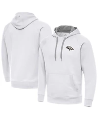 Antigua Men's White Denver Broncos Brushed Carbon Victory Pullover Hoodie
