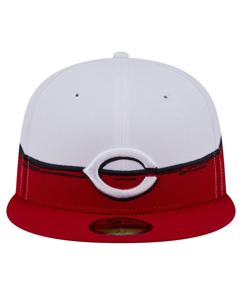 New Era Men's Red/White Cincinnati Reds Paint Stroke 59FIFTY Fitted Hat