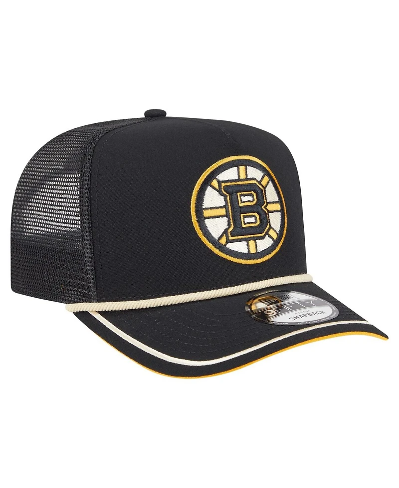 New Era Men's Black Boston Bruins Vintage Team Rope A-Frame 9FIFTY Snapback Hat