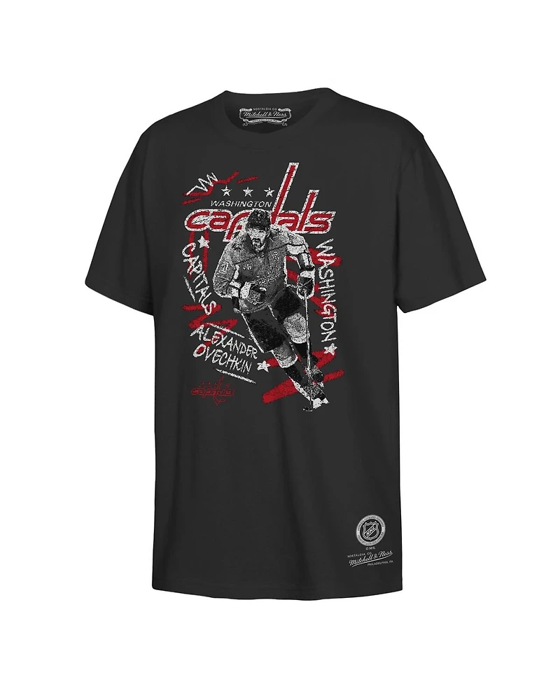 Mitchell & Ness Big Boy's and Girl's Alexander Ovechkin Black Washington Capitals Chalked Up T-Shirt