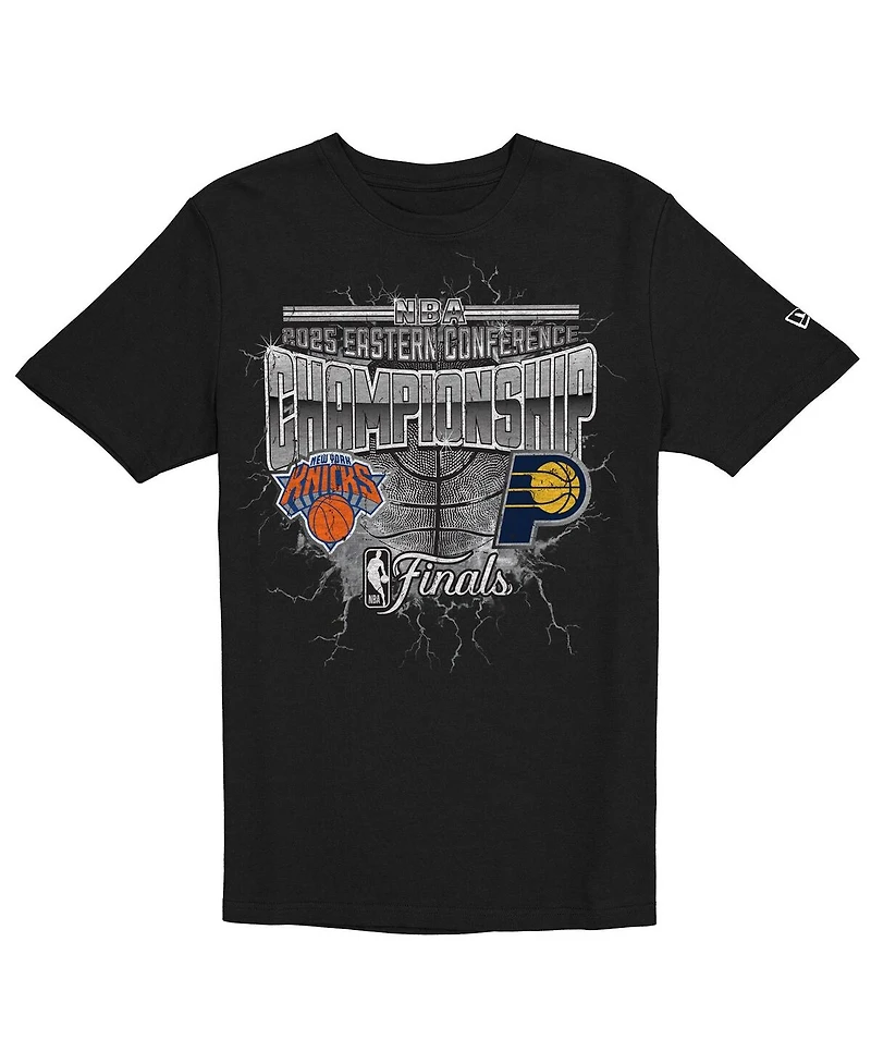 New Era Men's Black Indiana Pacers vs. New York Knicks 2025 Eastern Conference Finals Matchup Distressed Graphic T-Shirt