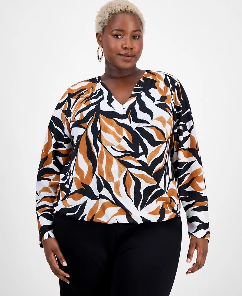 I.n.c. International Concepts Plus Print Surplice-Neck Top, Exclusively at Macy's