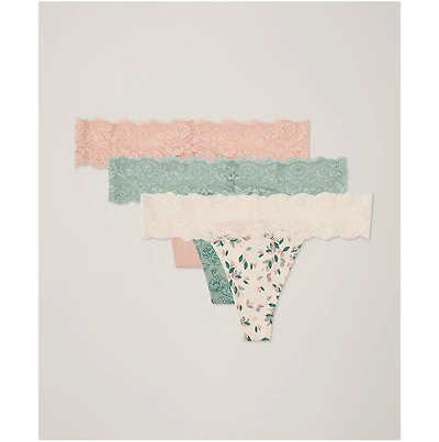 Pact Women's Organic Cotton Lace Waist Thong 3-Pack