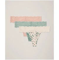 Pact Women's Organic Cotton Lace Waist Thong 3-Pack