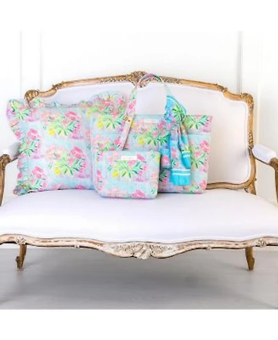 Evelyn Kate Pink Peony Floral Collection Artist Designed Quilted Tote Bag Coordinating Silk Scarf Wrap Sarong Quilted Pouch Fabric Loop Keychain Accessories