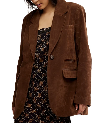 Free People Women's Faux-Suede Button-Front Blazer