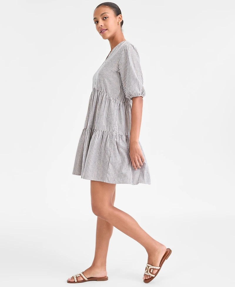 Tommy Hilfiger Women's Striped V-Neck Tiered Dress
