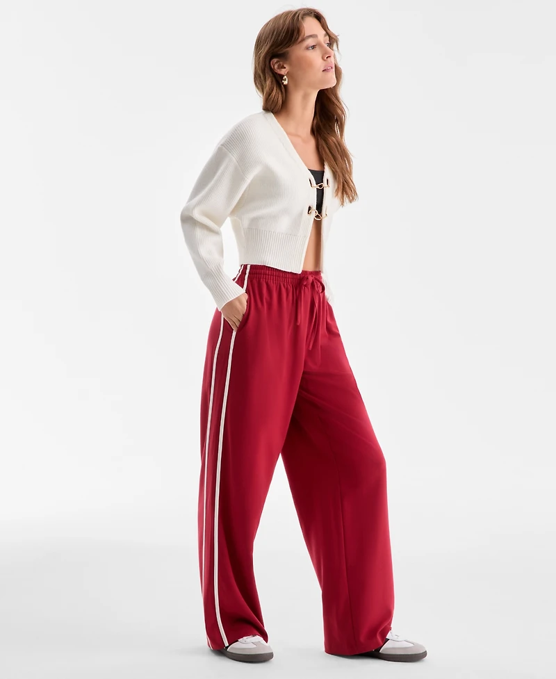 Bar Iii Women's High-Rise Side-Stripe Track Pants, Macy's Exclusive