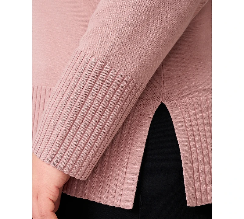 Melissa Paige Plus Size Solid V-Neck High-Cuff Sweater