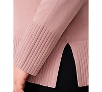 Melissa Paige Plus Size Solid V-Neck High-Cuff Sweater