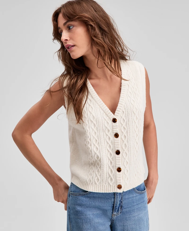 And Now This Women's Button-Front Cable-Knit Sweater Vest, Macy's Exclusive