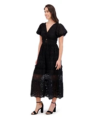 Siena Women's Cotton Embroidered Eyelet Lace Maxi Dress