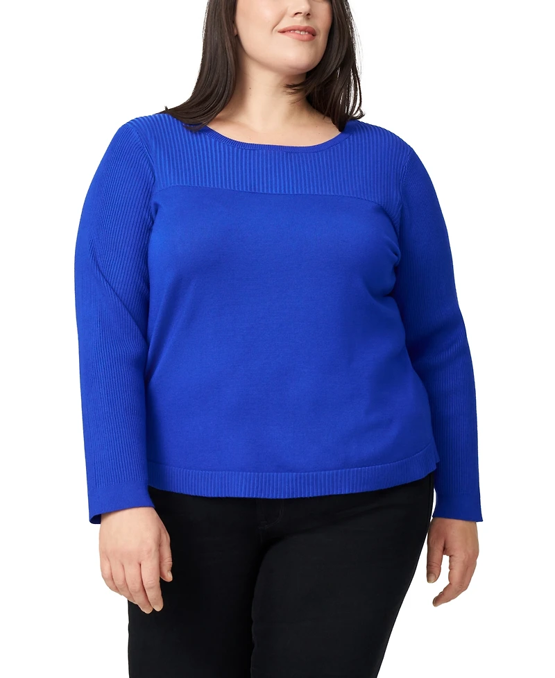 Melissa Paige Plus Ribbed-Yoke Pullover Sweater