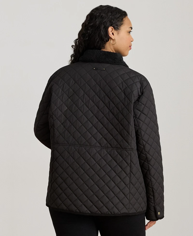 Lauren Ralph Plus Faux-Sherpa-Collar Quilted Coat