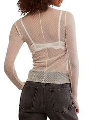 Free People Women's Patterned Mesh Mock Neck Top
