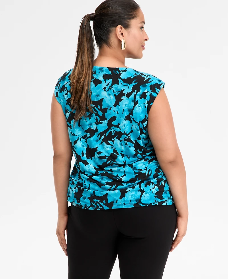 I.n.c. International Concepts Plus Printed Boat Neck Cap Sleeve Top, Macy's Exclusive