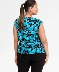I.n.c. International Concepts Plus Printed Boat Neck Cap Sleeve Top, Macy's Exclusive